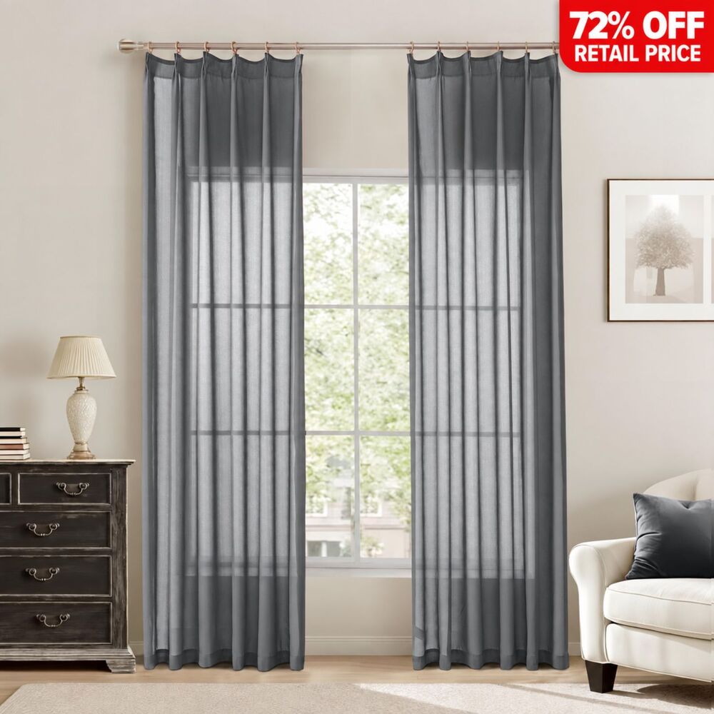 Brand New KangBang Pinch Pleated Sheer Curtains – Grey, 42"W × 84"L, 2 Panels
